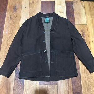 New Orvis Shawl Leather Jacket Brown Men's size Large NEW